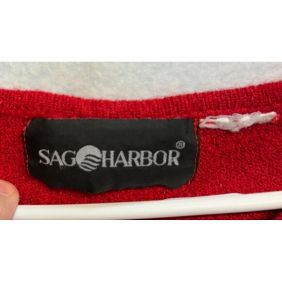 Vintage Sag Harbor Red Knit Sweater Top Short Sleeve Round Neck - Picture 3 of 7